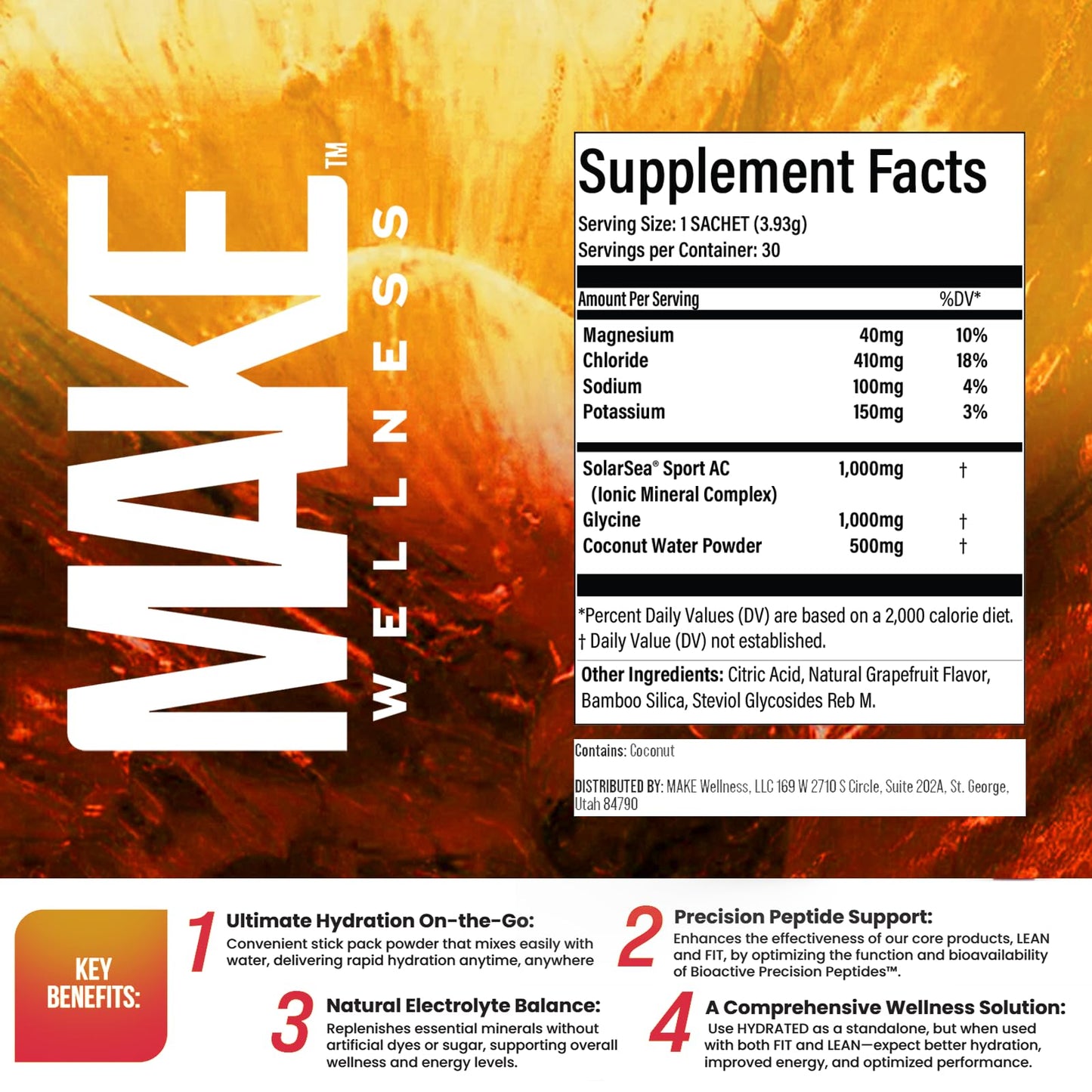 Make Wellness HYDRATED | 30 Servings | Grapefruit Flavor | Supports Hydration & Electrolyte Balance | Bioactive Peptide Blend for Daily Overall Wellness Make WellnessBuy Supplements Australia