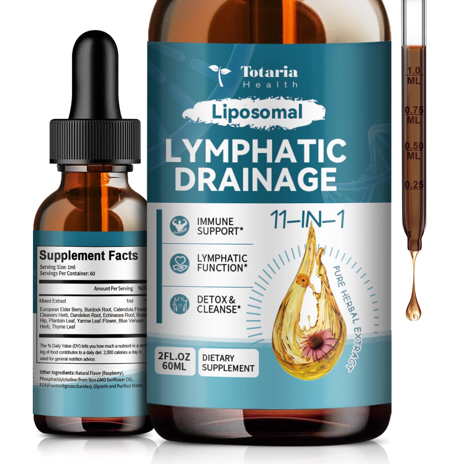 Liposomal Lymphatic Drainage Drops - 11 In 1 Organic Lymphatic Drainage Supplement with Burdock Root, Echinacea, Elderberry, Calendula, Cleavers Herb, Dandelion Supports Lymphatic Health 2 FL.OZ Totaria buy supplements Au