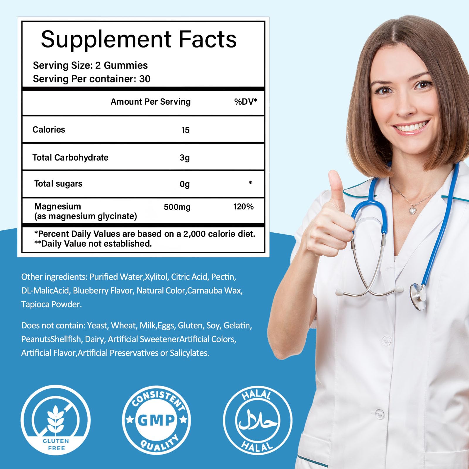 Magnesium Glycinate Gummies 500mg, Sugar-Free for Adults & Kids, Magnesium Gummies for Sleep, Stress & Muscle Relief, Supports Bone & Nerve Health, Vegan, Pectin-Based, 60 Count, Blueberry Flavor TewukyBuy Supplements Australia