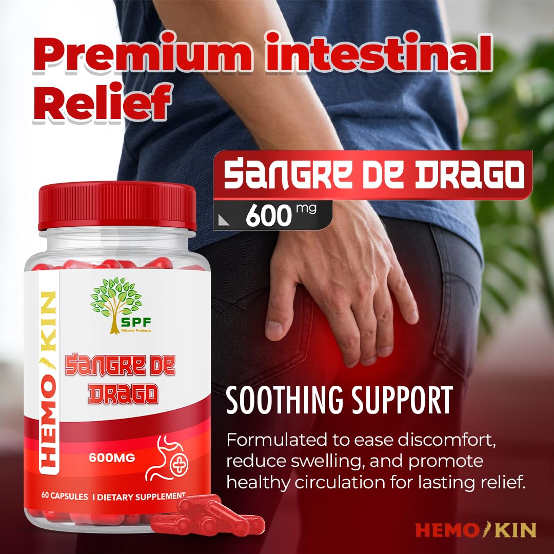 SPF Natural Products HEMOKIN with Sangre de Drago – Hemorrhoid and Fissure Relief Supplement, Helps with Itching, Swelling, Pain Relief (60 Caps) (1) SPF Natural ProductsBuy Supplements Australia