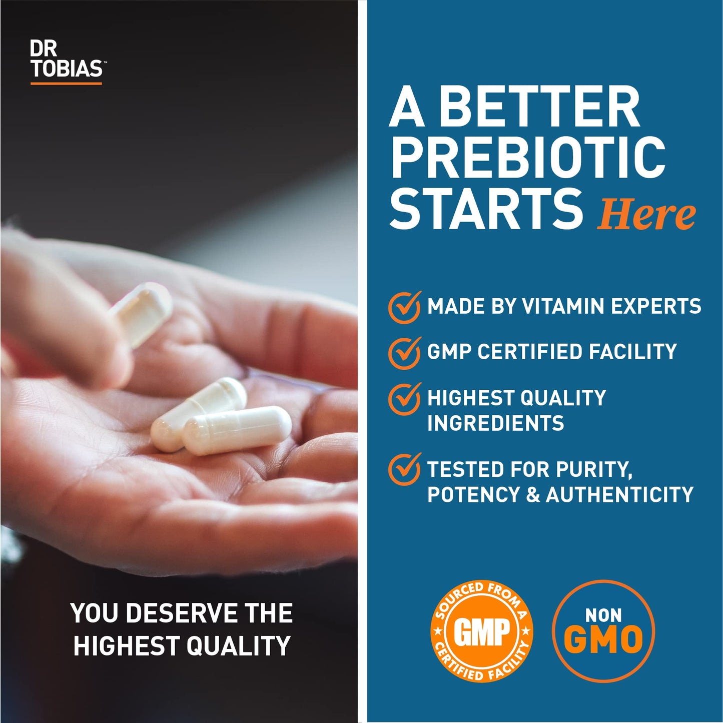 Dr. Tobias Prebiotics, Supports Digestion & Gut Health, Feed Good Probiotic Bacteria, Boost Gut Immune Function, Vegan & Non-GMO Gut Health Supplements for Men and Women