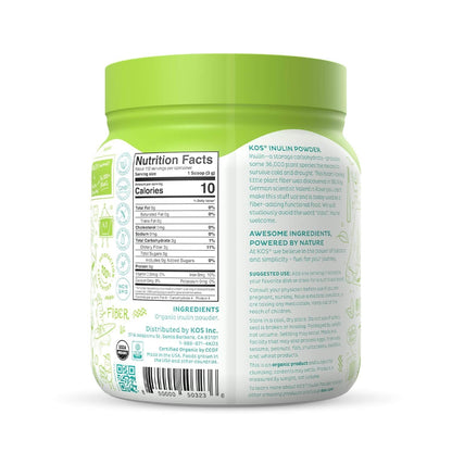 KOS Organic Inulin Powder, Unflavored & Unsweetened Superfood - Vegan Inulin for Prebiotic Intestinal Support, Digestive Health Promoting - USDA Certified, Non-GMO, Soy & Gluten-Free, 112 Servings Bag KOS buy supplements Au