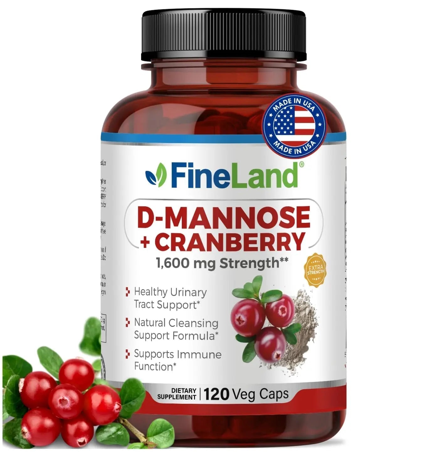 FineLand D-Mannose + Cranberry – 1600mg per Serving – 120 Vegan Capsules – Urinary Tract & Bladder Health Support – Non-GMO, Gluten-Free, Made in USA FineLandBuy Supplements Australia