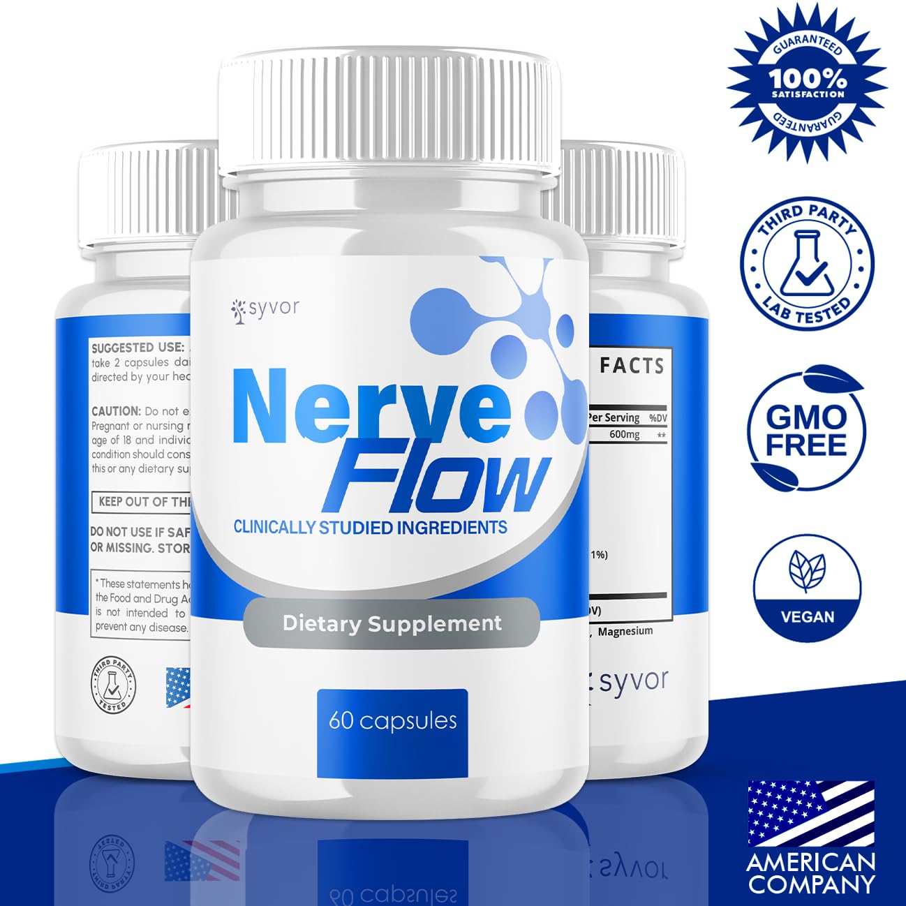 (3 Pack) Nerve Flow Capsules, Official Nerve Flow Pills Made with All Natural Ingredients, Maximum Strength NerveFlow Sciatic Support Supplement with Advanced Vitamins for Women & Men (180 Capsules) SyvorBuy Supplements Australia
