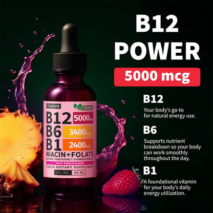 (2 Pack) Vitamin B12 and B6 Liquid Drops, B12 Sublingual Vitamin B Complex - B 12 Vitamin 5000mcg - B12 Methylcobalamin for Energy, Brain, and Heart Support