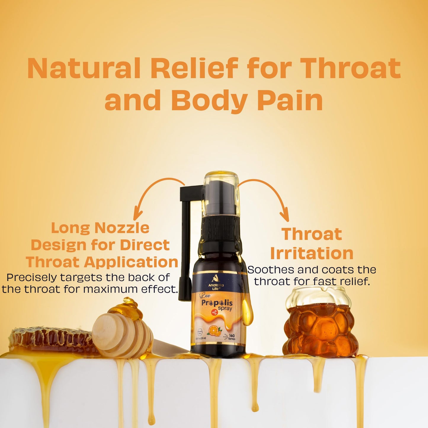 Anatolia Life Bee Propolis Spray + Vitamin C – Alcohol-Free, Natural Orange Flavor, 100% Pure Bee Propolis Extract, Antioxidant Support, Gentle Throat Comfort – 20 ml (~160 Sprays) Anatolia Life buy supplements Au