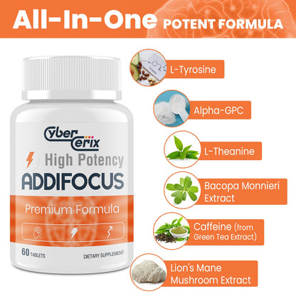 17-in-1 Brain Supplements for Memory and Focus - Formula for Concentration, Clarity, Energy & Focus - Natural Caffeine Blend with Vitamins, Amino Acids & Herbal Extracts - 120 Tablets