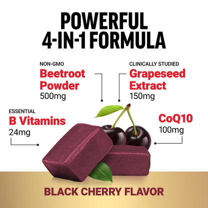Force Factor Total Beets Ultimate Heart Health Chews for Blood Pressure Support, with Beetroot Powder, CoQ10, B Vitamins & Grapeseed Extract for Blood Flow
