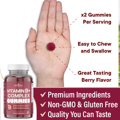 NEW AGE Vitamin B Complex Gummies with Vitamin B3, B6, & B12 – with Biotin, Folic Acid & Vitamin C – Gluten-Free, Vegan