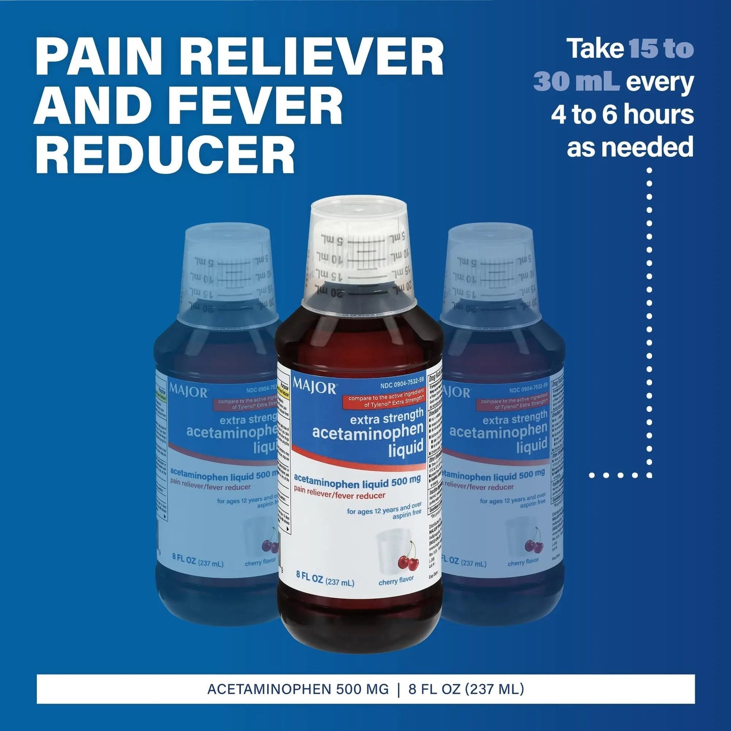 MAJOR Adult Extra Strength Liquid Acetaminophen 500mg - Helps Relieve Pain and Reduce Fevers - Aspirin Free - Cherry Flavor - 8 Fl Oz (2 Pack) MAJORBuy Supplements Australia