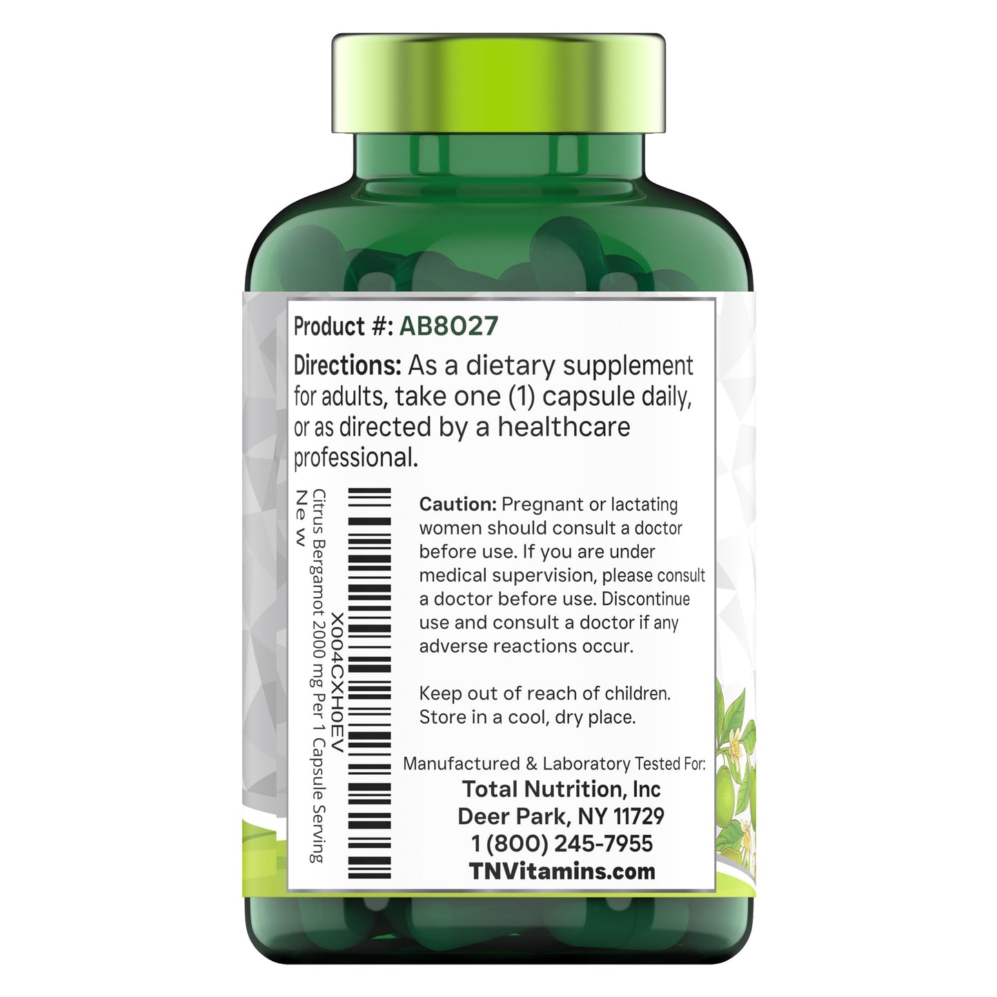 tnvitamins Citrus Bergamot 2000mg - 180 Capsules | Ultra Potent Citrus Bergamot Supplement 2000 mg Per 1 Capsule Serving