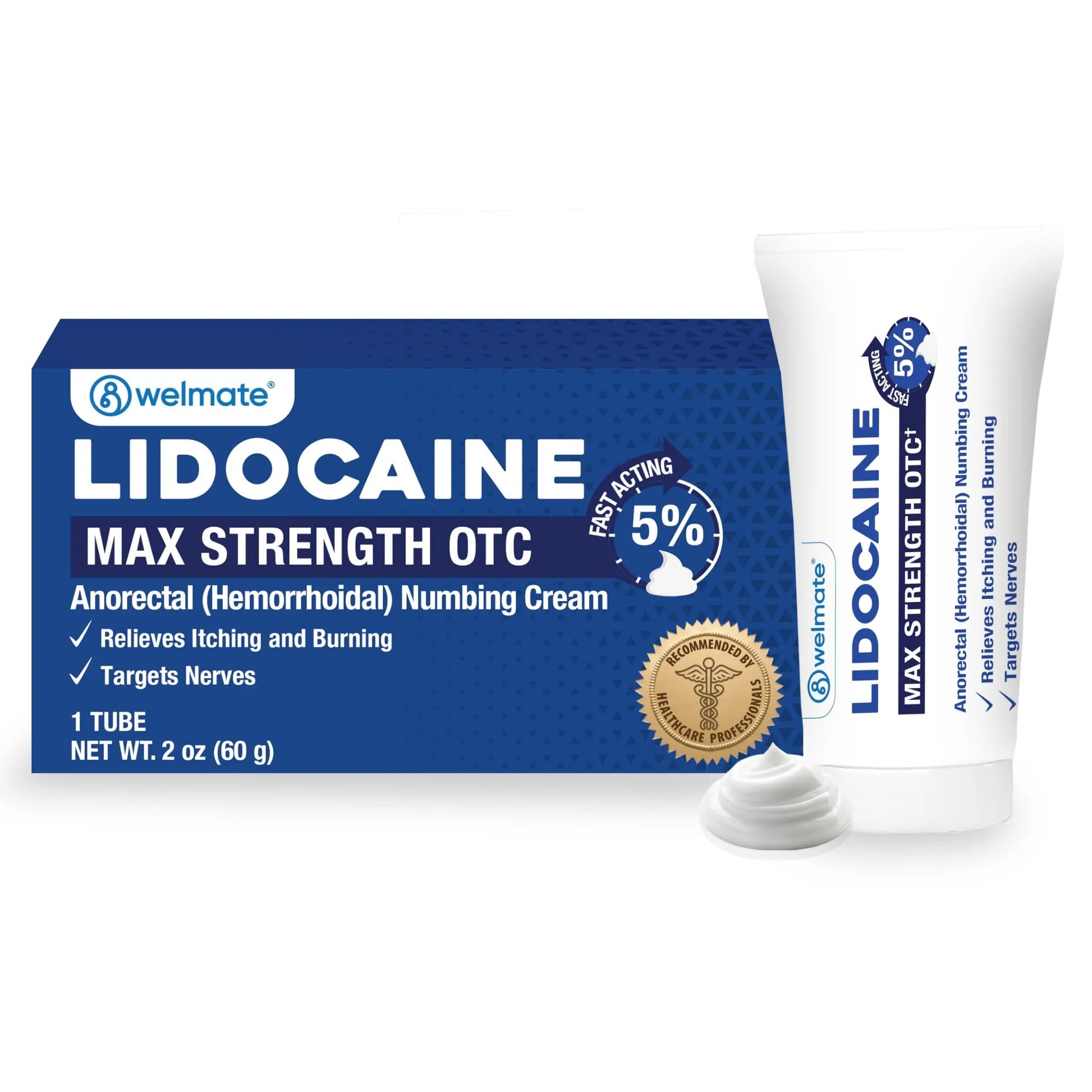 WELMATE 5% Lidocaine Cream for Hemorrhoids – Fast-Acting Lidocaine Numbing Cream & Topical Analgesic Cream for Anorectal Itch Relief, Unscented, Child Resistant Packaging 2 oz (60g) WELMATEBuy Supplements Australia