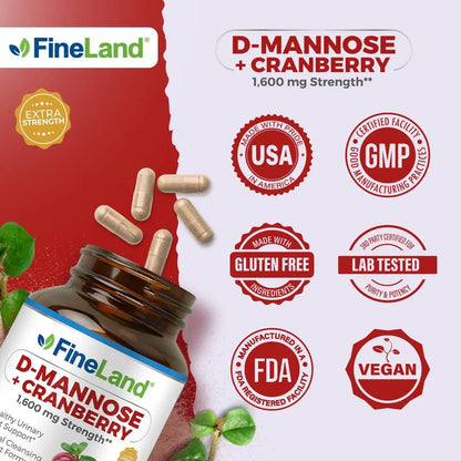 FineLand D-Mannose + Cranberry – 1600mg per Serving – 120 Vegan Capsules – Urinary Tract & Bladder Health Support – Non-GMO, Gluten-Free, Made in USA FineLandBuy Supplements Australia