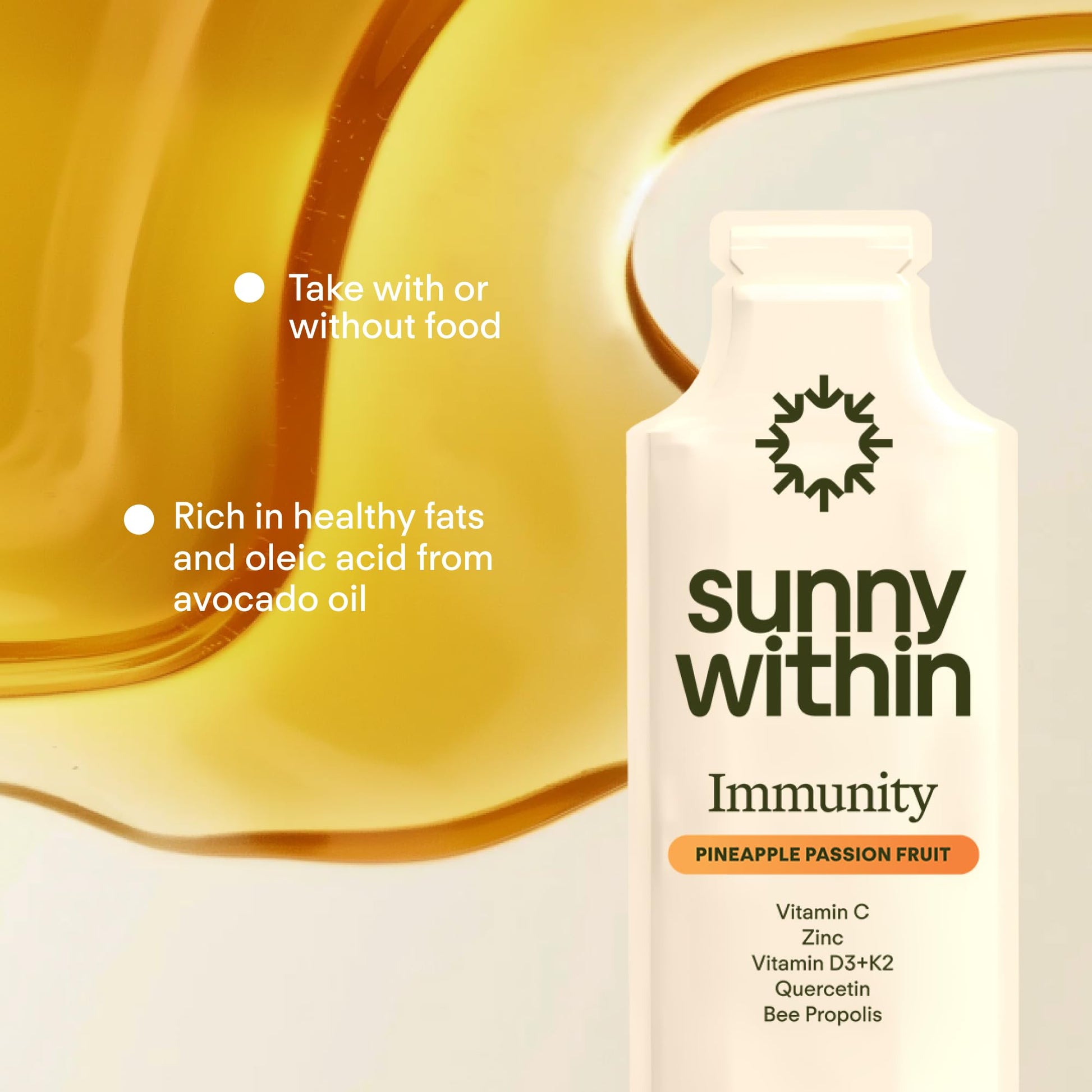 Sunny Within Immunity - 6-in-1 Liposomal Vitamin C Packets, Zinc, D3 + K2, Quercetin, Bee Propolis & Avocado Oil - Antioxidant Liquid Supplement for Immunity, Skin & Bone* - 30 Pouches Sunny WithinBuy Supplements Australia