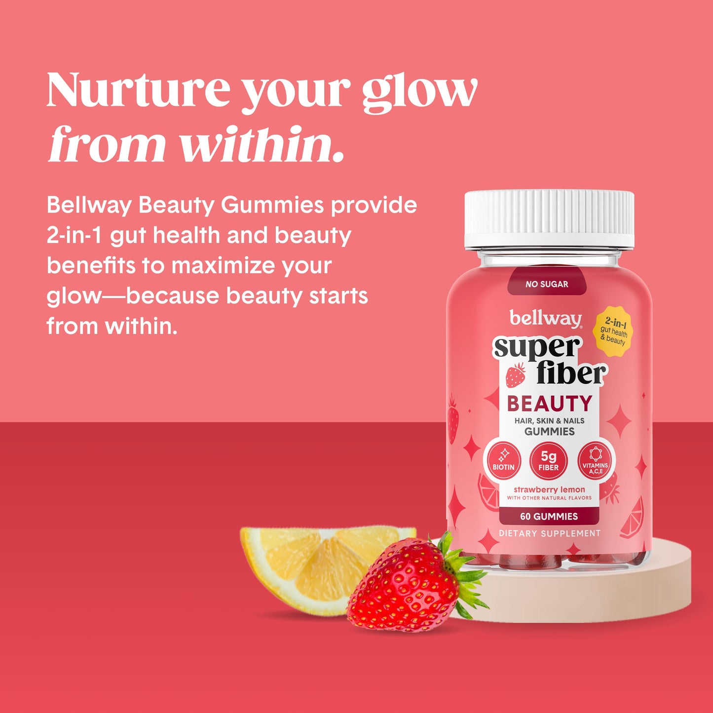 Bellway Super Fiber Gummies + Beauty – Sugar Free Fiber Supplement with Biotin & Vitamins A C E – Supports Digestive Health,