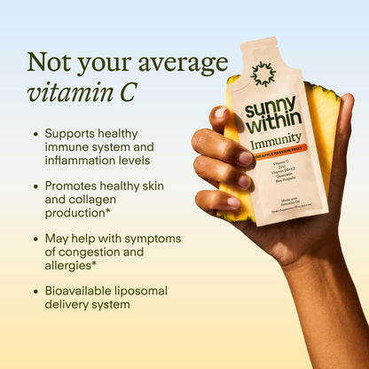 Sunny Within Immunity - 6-in-1 Liposomal Vitamin C Packets, Zinc, D3 + K2, Quercetin, Bee Propolis & Avocado Oil - Antioxidant Liquid Supplement for Immunity, Skin & Bone* - 30 Pouches Sunny WithinBuy Supplements Australia