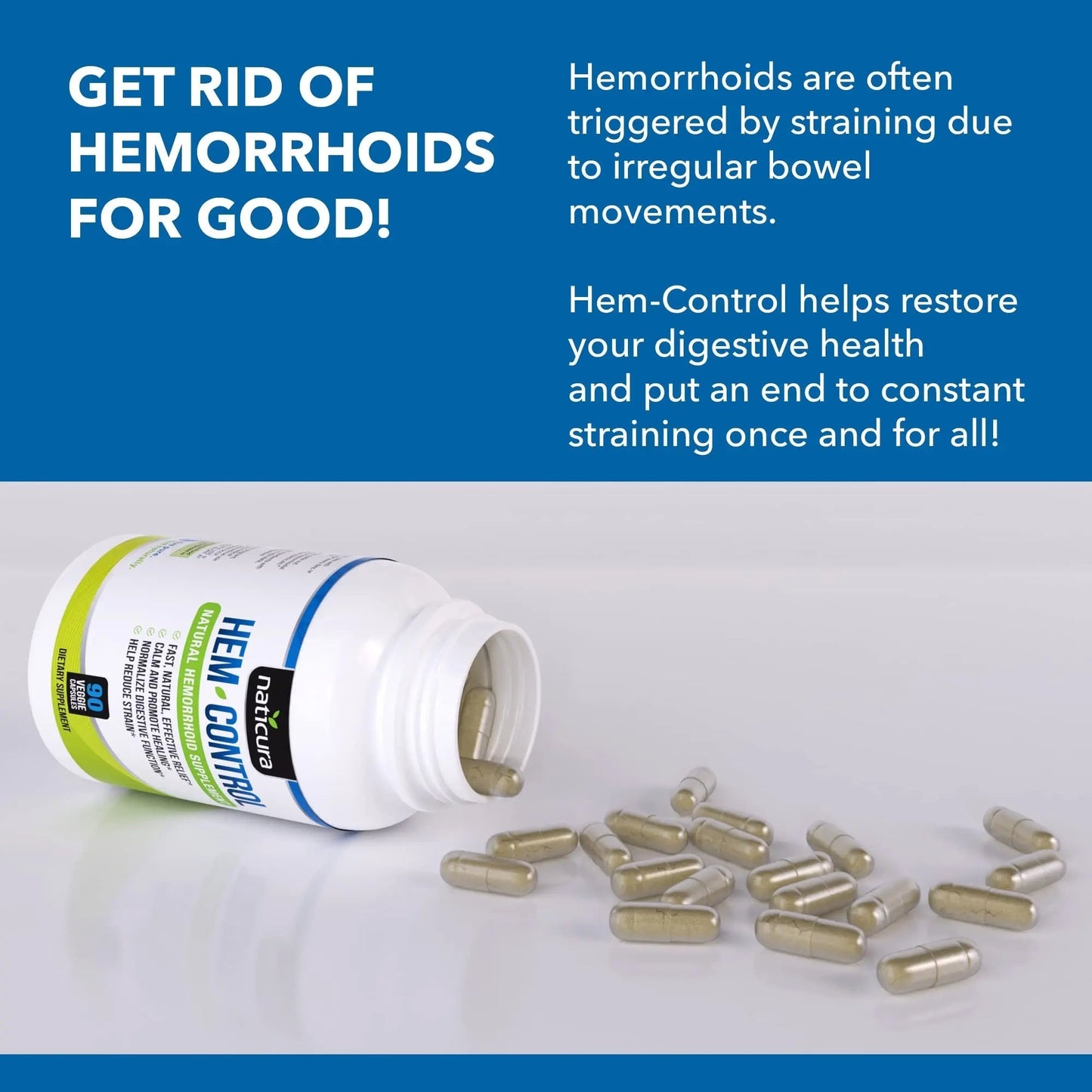 Naticura Hem-Control - Fast Effective Hemorrhoid Treatment Supplement - Powerful Formula to Promote Symptom Relief, Shrinking of Hemorrhoids, Ease Discomfort - 90 Vegan Capsules - Made in USA NaticuraBuy Supplements Australia