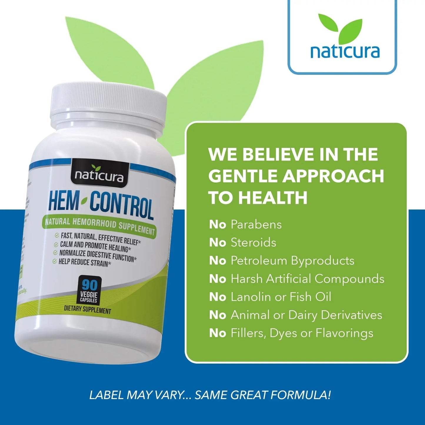 Naticura Hem-Control - Fast Effective Hemorrhoid Treatment Supplement - Powerful Formula to Promote Symptom Relief, Shrinking of Hemorrhoids, Ease Discomfort - 90 Vegan Capsules - Made in USA NaticuraBuy Supplements Australia