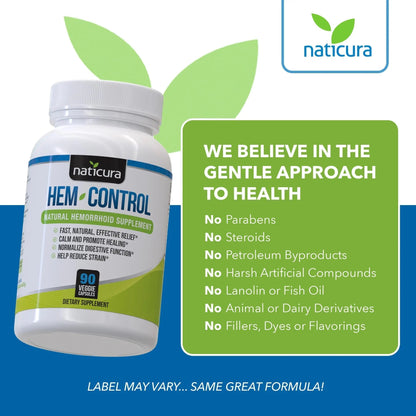Naticura Hem-Control - Fast Effective Hemorrhoid Treatment Supplement - Powerful Formula to Promote Symptom Relief, Shrinking of Hemorrhoids, Ease Discomfort - 90 Vegan Capsules - Made in USA NaticuraBuy Supplements Australia