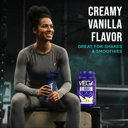 Vega Essential Protein – 25g Plant Based Protein Powder, Creamy Vanilla, Vegan for a Dairy-Free Vanilla Shake – Large Tub, 32.5oz (20 Servings)