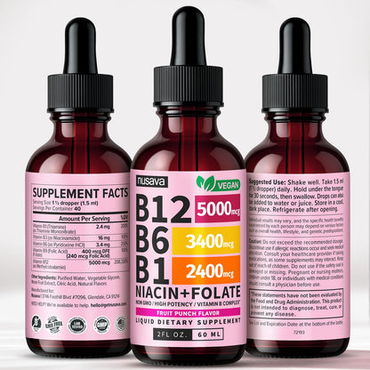(2 Pack) Vitamin B12 and B6 Liquid Drops, B12 Sublingual Vitamin B Complex - B 12 Vitamin 5000mcg - B12 Methylcobalamin for Energy, Brain, and Heart Support