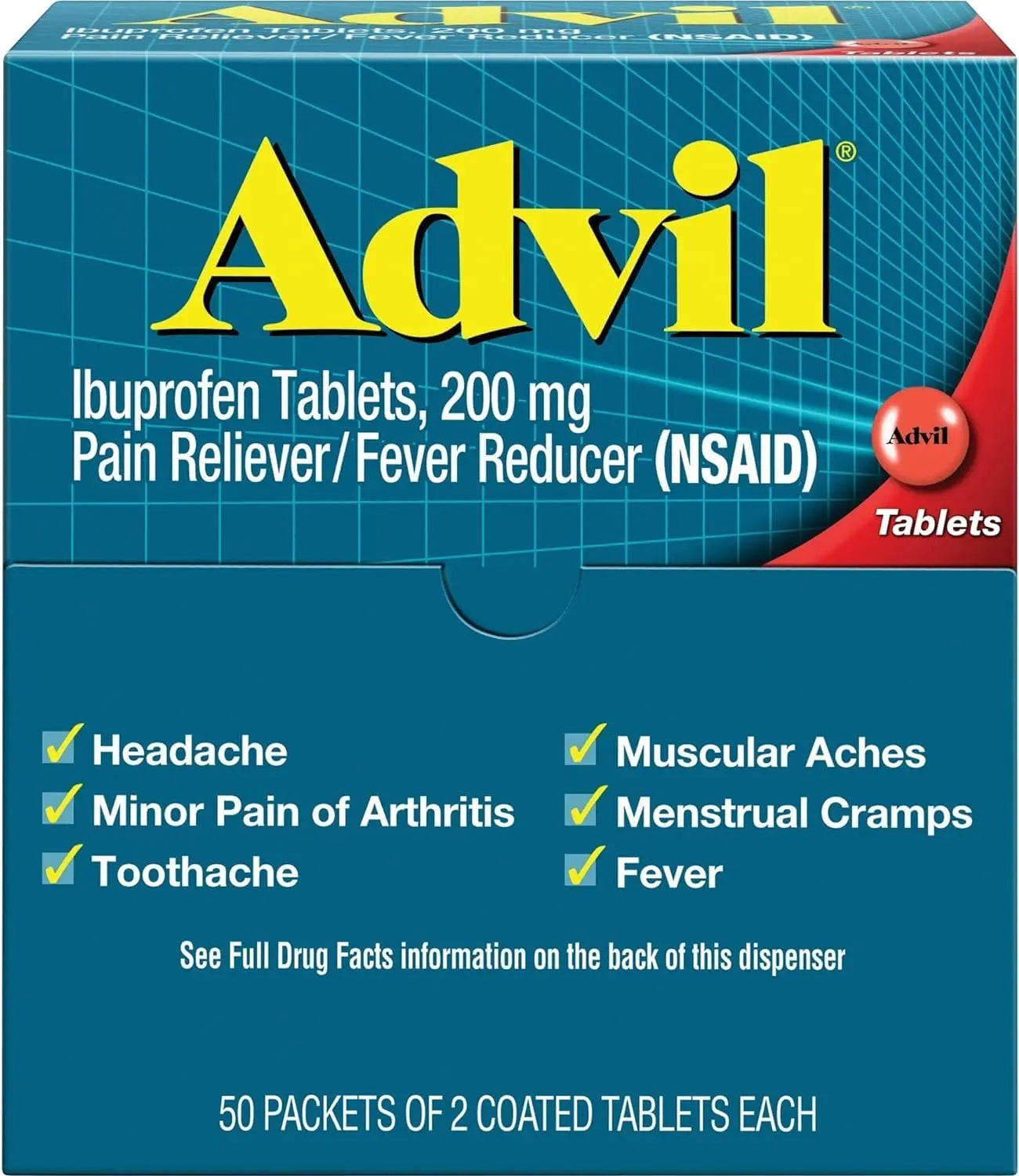 Advil Ibuprofen, 200mg (50 Packets of 2 Coated Tablets) 50 ea (Pack of 3) AdvilBuy Supplements Australia
