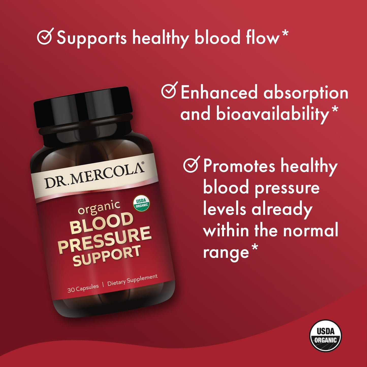 Dr. Mercola Organic Blood Pressure Support - Supports Healthy Circulation - High-Potency Grape Seed Extract - Non-GMO & Soy-Free - 30 Capsules (30 Servings) Dr. MercolaBuy Supplements Australia