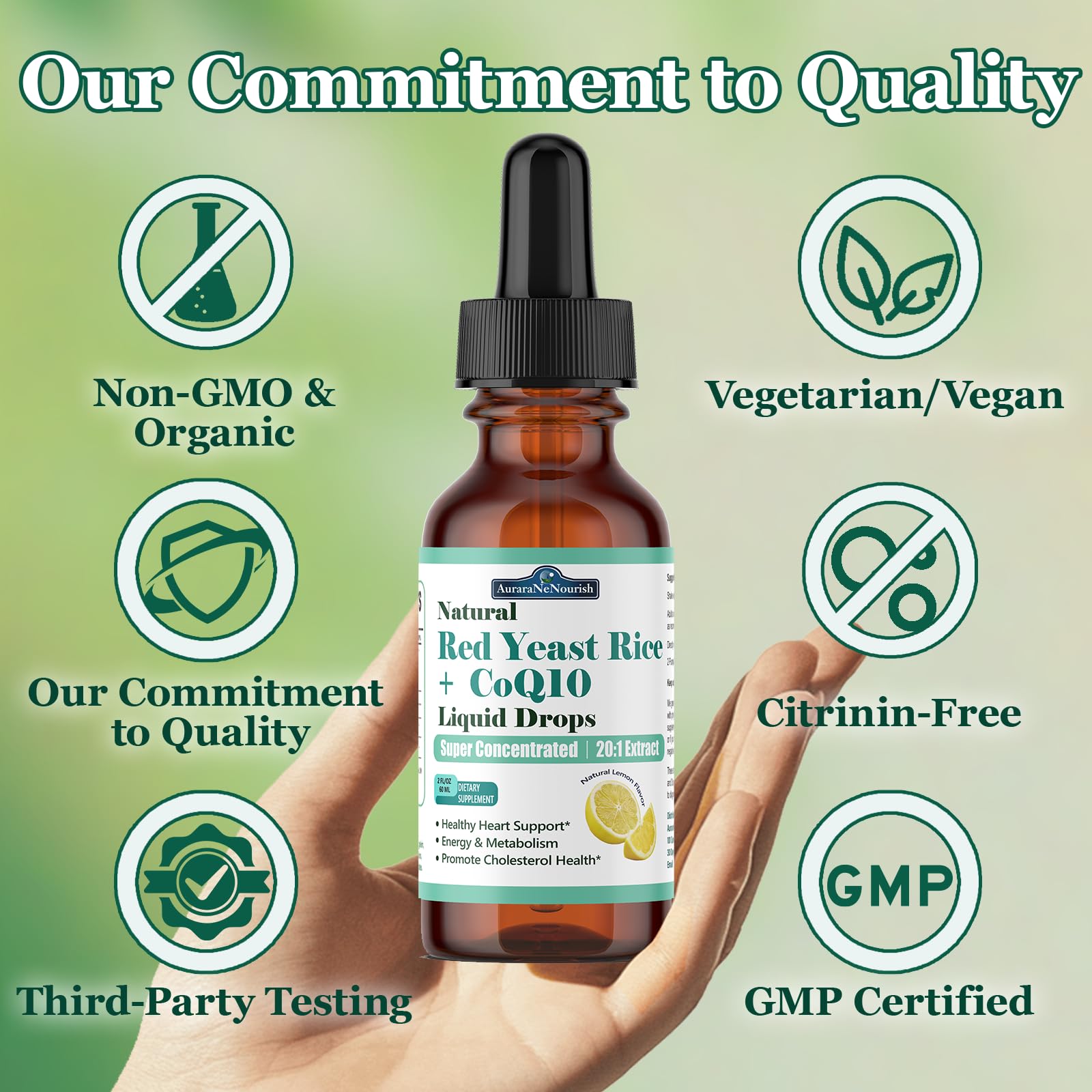 Liposomal Red Yeast Rice with Coq10 Liquid Drops, 5-in-1 Extra Strength 1200mg Cholesterol & Heart Support w. Citrus Bergamot Alpha Lipoic Acid | Cholesterol Lowering Supplement | GMO & Citrinin Free AuraraNeNourishBuy Supplements Australia