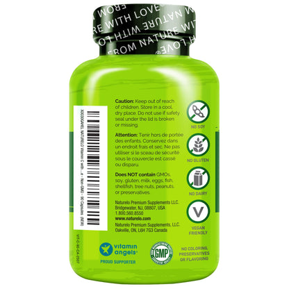 NATURELO Vitamin C with Organic Acerola Cherry Extract and Citrus Bioflavonoids - Vegan Supplement - Immune Support - 500 mg VIT C per Cap