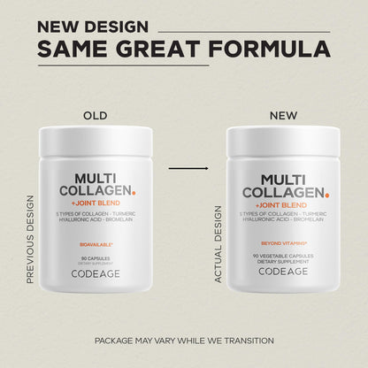 Codeage Multi Collagen Protein + Joint Blend Supplement, Hyaluronic Acid, Bromelain, Turmeric, Ginger, Boswellia, Astaxanthin - Hydrolyzed Bovine Collagen - 5 Collagen Types - Non-GMO - 90 Capsules CodeageBuy Supplements Australia