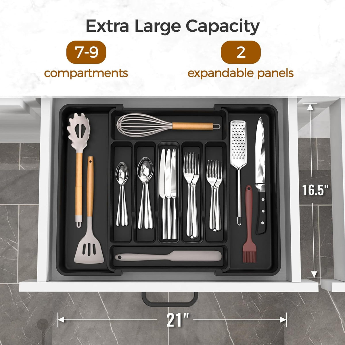 Extra Large Expandable Silverware Organizer, BPA-Free Food-Safe Cutlery