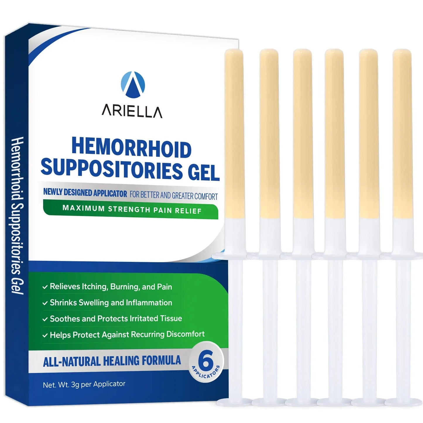 Ariella Hemorrhoid Treatment Suppository Gel: Natural & Herbal - Relieve Itching Burning Discomfort - Internal Relief - New Rounded Applicator - Nighttime Use (Pack of 6) AriellaBuy Supplements Australia