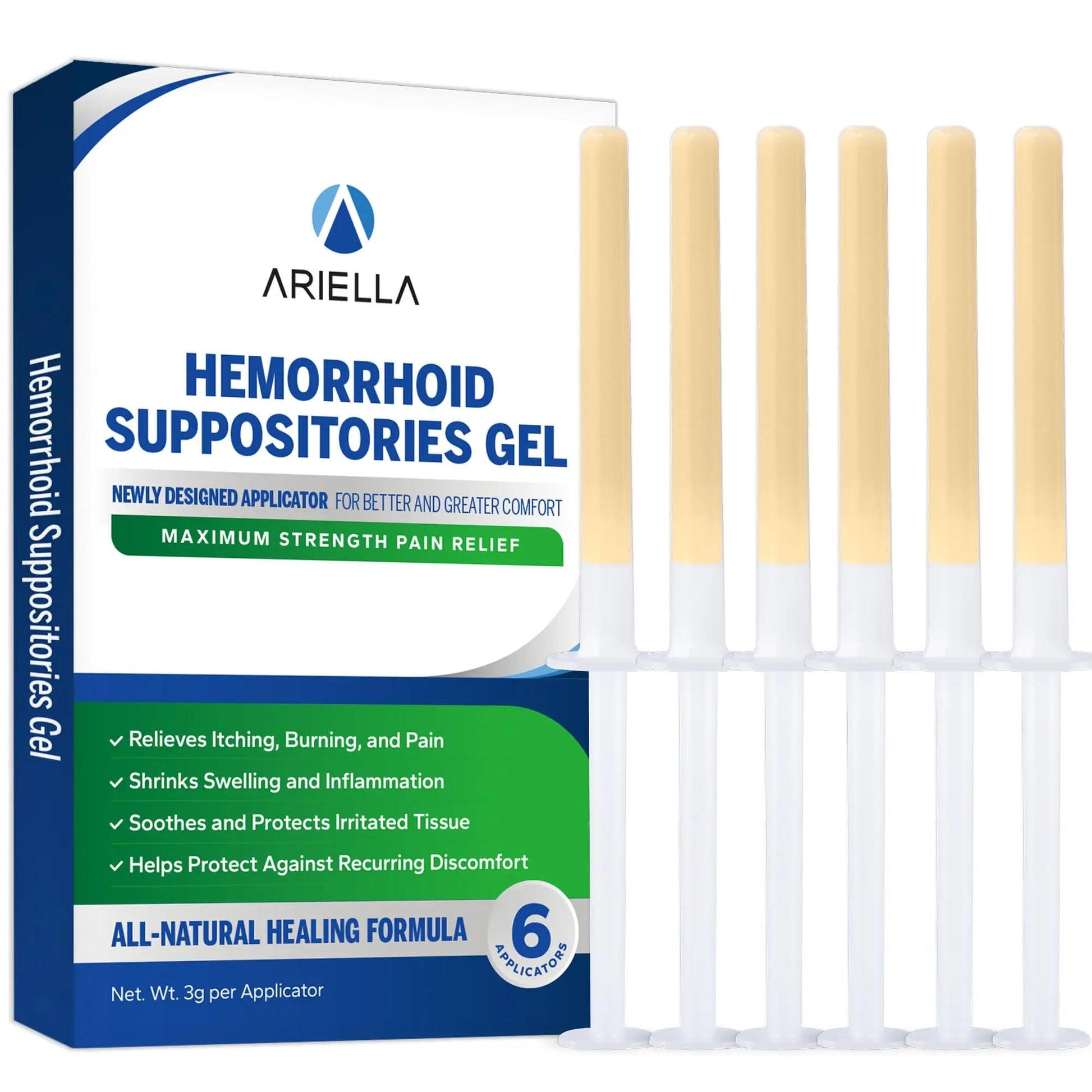 Ariella Hemorrhoid Treatment Suppository Gel: Natural & Herbal - Relieve Itching Burning Discomfort - Internal Relief - New Rounded Applicator - Nighttime Use (Pack of 6) AriellaBuy Supplements Australia