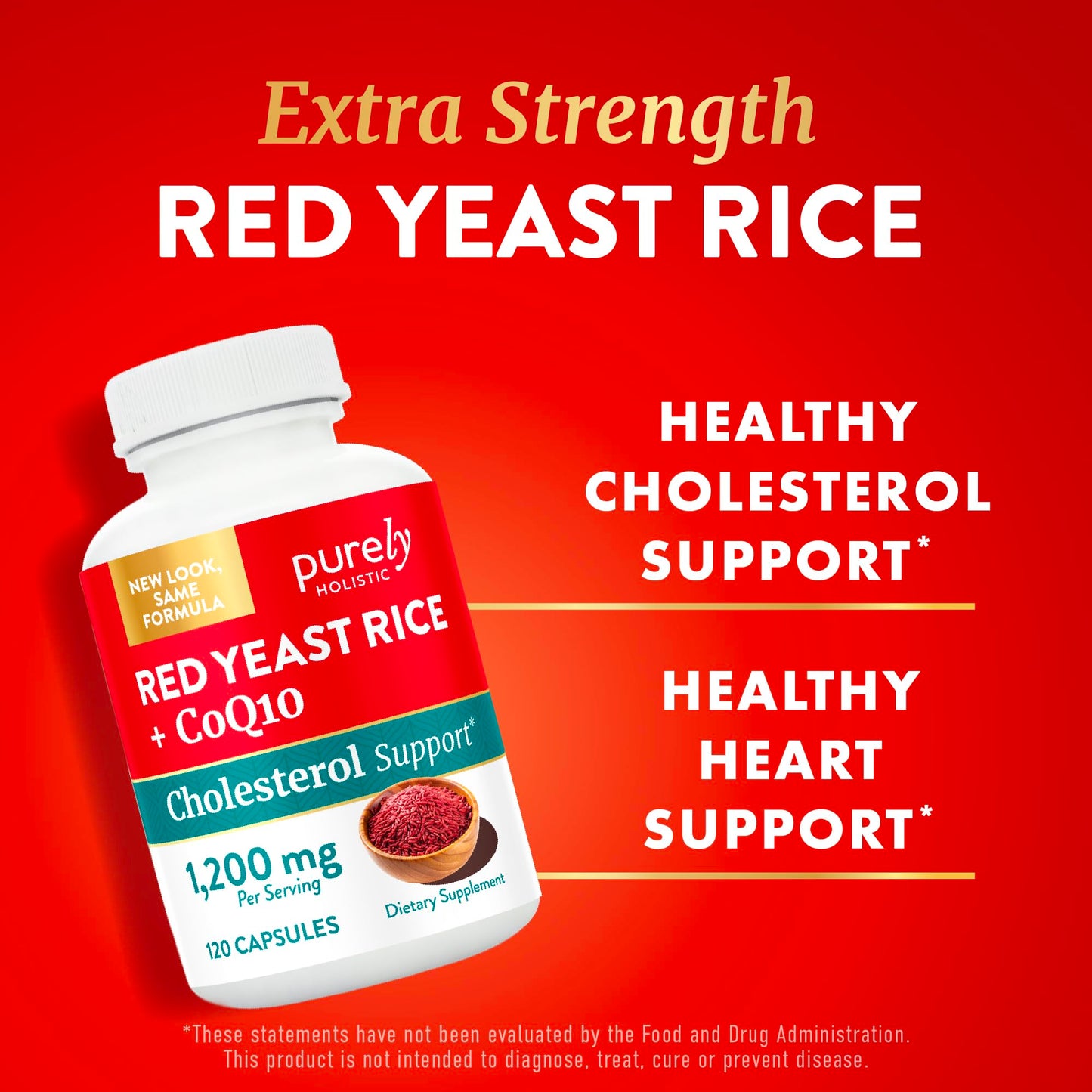 Red Yeast Rice with CoQ10 Supplement | Healthy Cholesterol Levels & Heart Health Support | Extra Strength Red Yeast Rice 1200 MG (600 MG Per Capsule) with Monakolin K