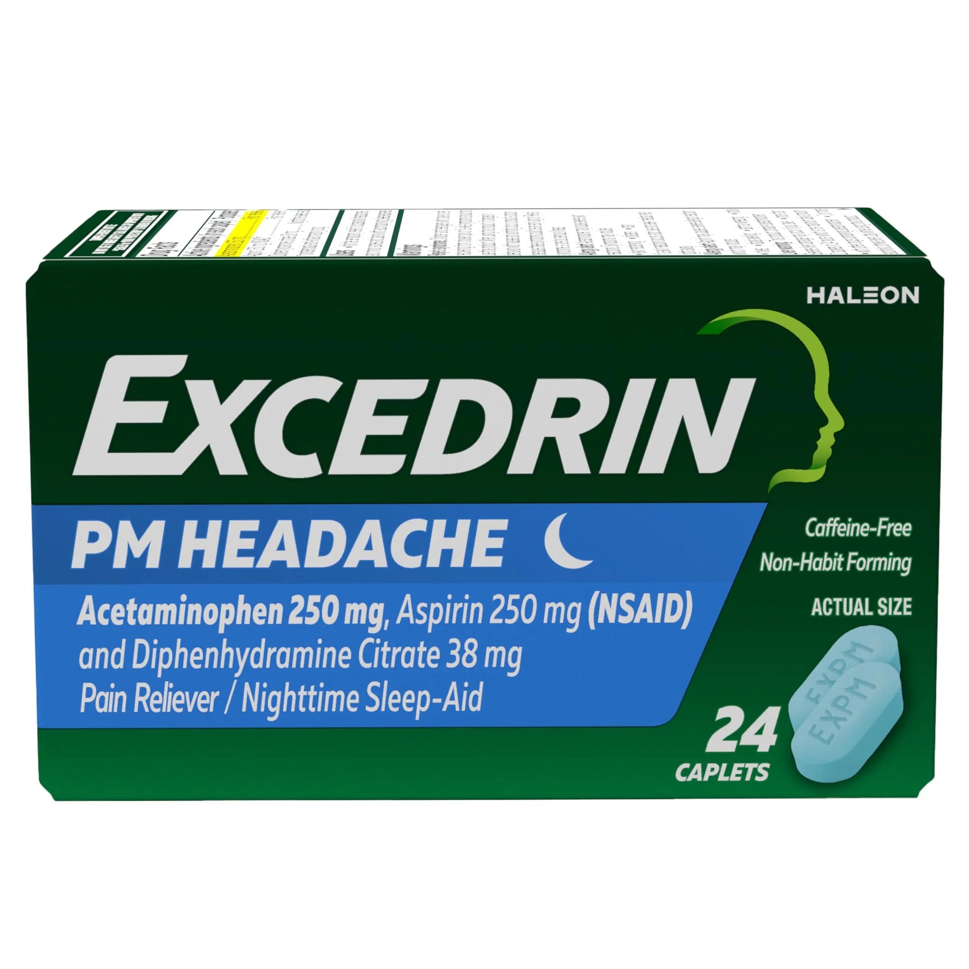 Excedrin PM for Headache Relief, Acetaminophen 250mg, Aspirin 250mg, Diphenhydramine Citrate 38mg, Pain Reliever, Nighttime Sleep-Aid, 24 Count ExcedrinBuy Supplements Australia
