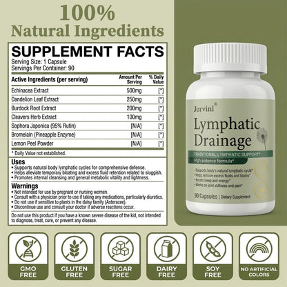 Lymphatic Drainage Capsules - Ease Body Heaviness & Facial Puffiness - Supports Natural Fluid Balance & Metabolism、Joint Discomfort - with Echinacea & Dandelion - 90 Vegan Capsules & Non-GMO Jorvinl buy supplements Au