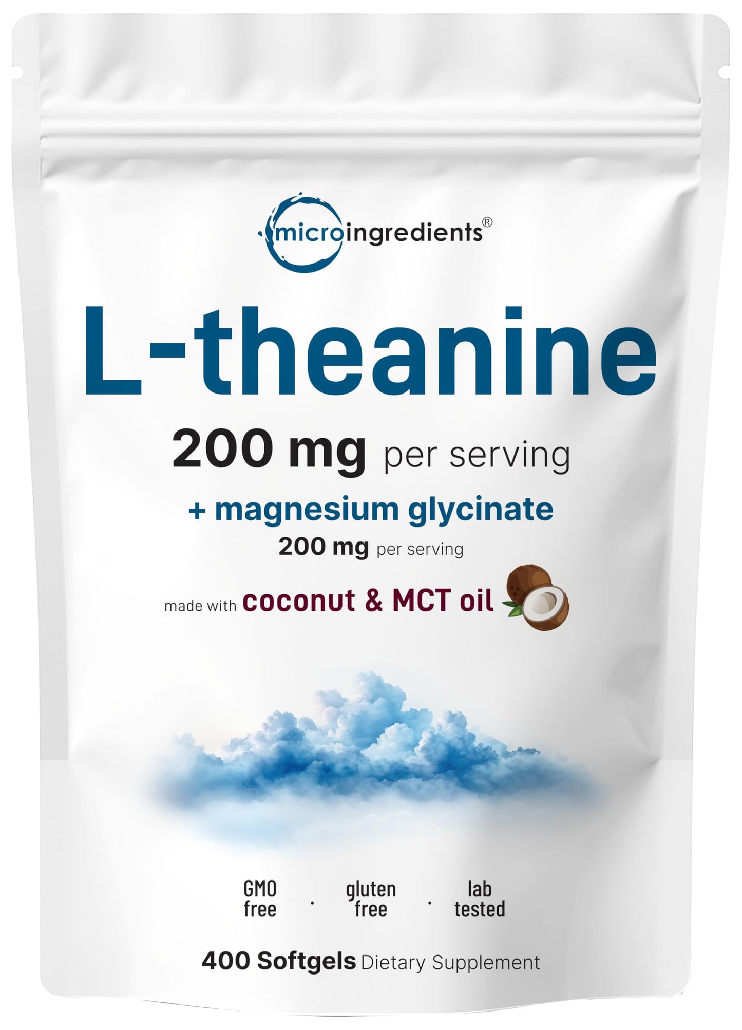 L-Theanine 200mg with Magnesium Glycinate, 400 Coconut MCT Oil Softgels | 2-in-1 Amino Acid & Mineral Complex | Gentle Care All Day & Night Micro IngredientsBuy Supplements Australia