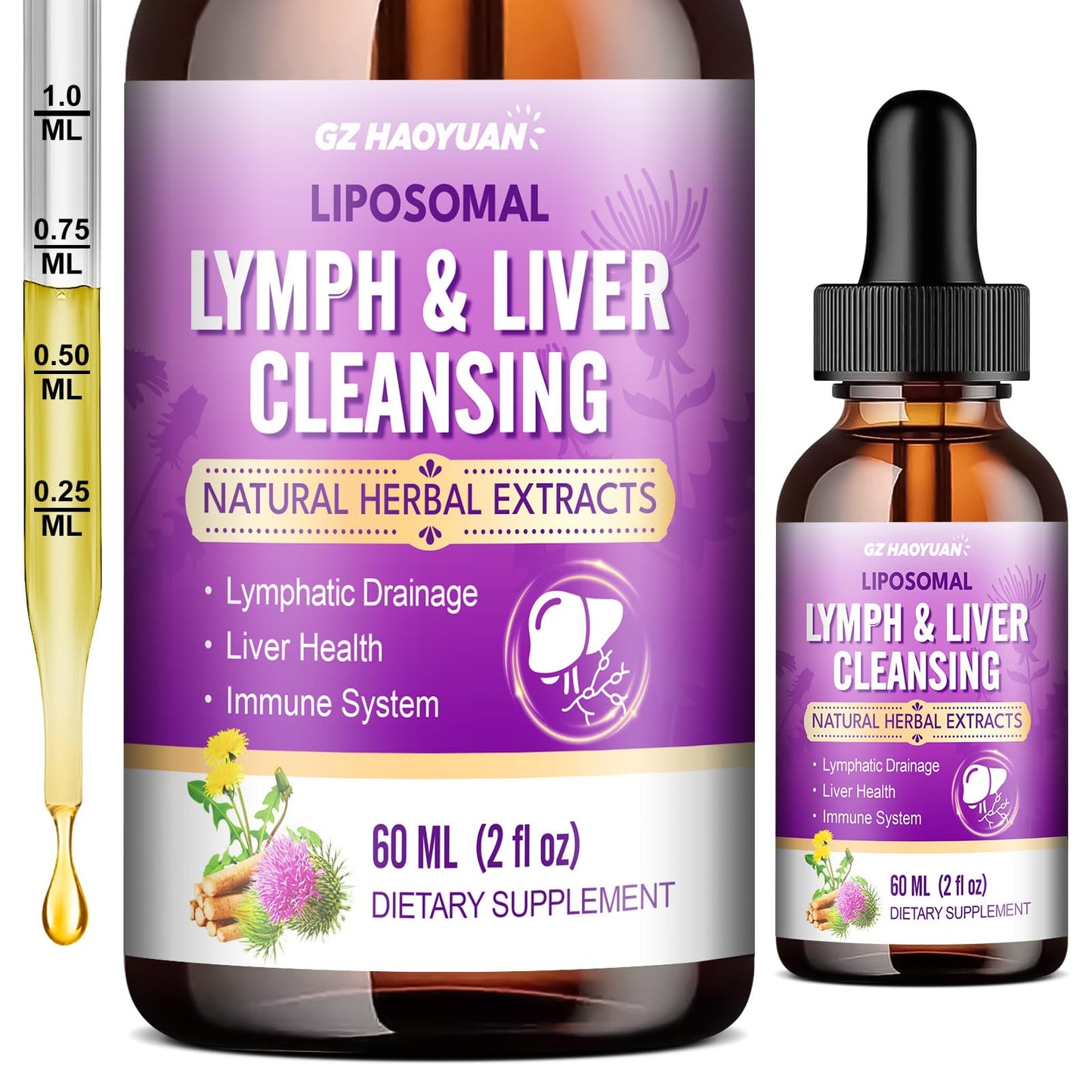 Lymphatic Drainage - Liver Cleanse Detox & Repair Drops, Liposomal Milk Thistle, Echinacea, Artichoke, Dandelion, Turmeric, ''Lymph-Liver'' Cleanse Detox Supplement, Immune & Health, Vegan, 2 Fl.Oz GZ HAOYUAN buy supplements Au