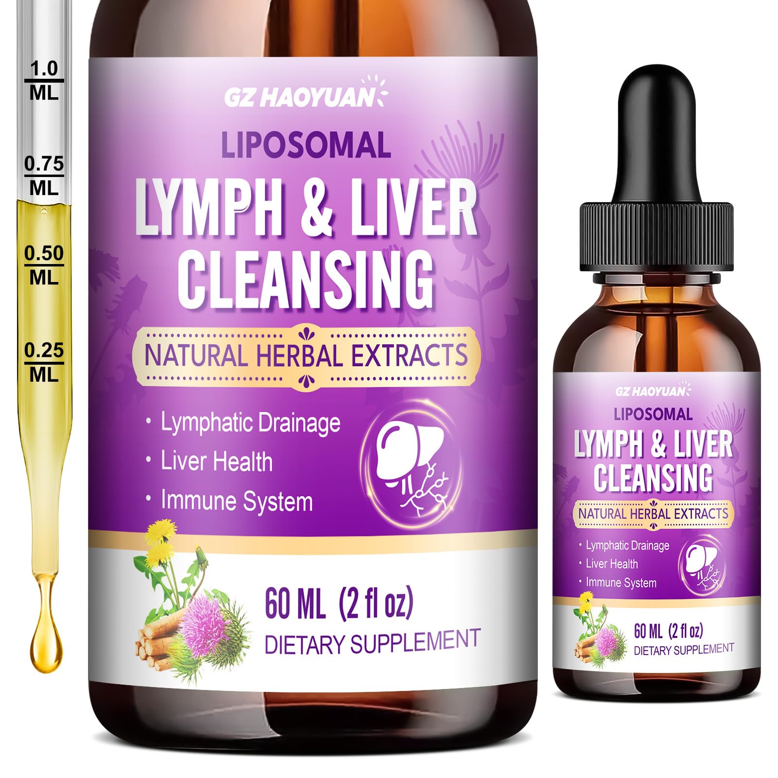 Lymphatic Drainage - Liver Cleanse Detox & Repair Drops, Liposomal Milk Thistle, Echinacea, Artichoke, Dandelion, Turmeric, ''Lymph-Liver'' Cleanse Detox Supplement, Immune & Health, Vegan, 2 Fl.Oz GZ HAOYUAN buy supplements Au