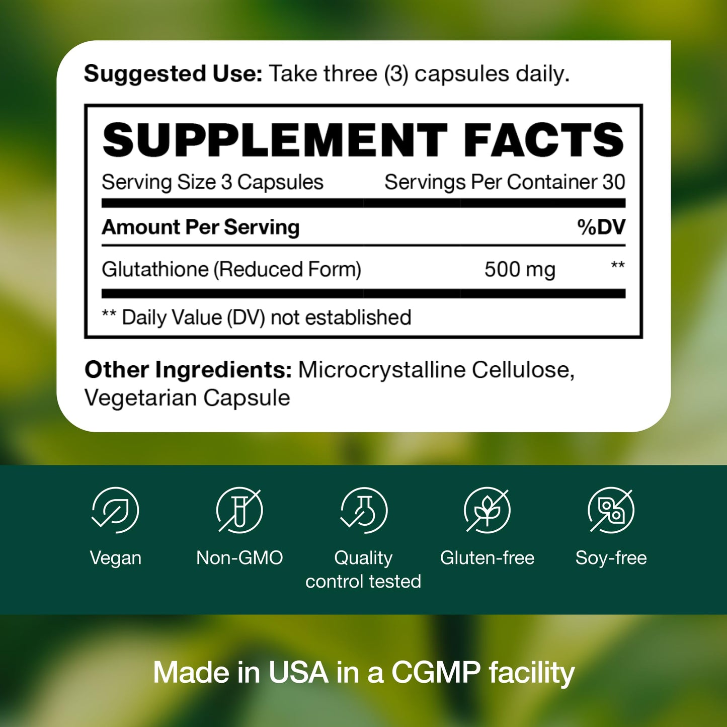Glutathione Supplement Capsule - Strongest DNA Verified Glutathione Reduced - Vegan Friendly, Non GMO, Gluten & Soy Free