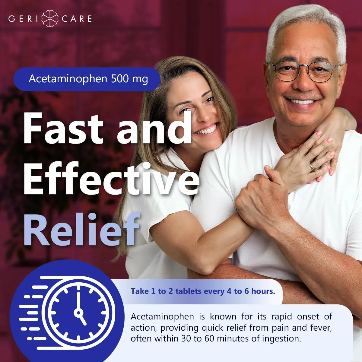 GeriCare Extra Strength Acetaminophen Pain Relief Fever Reducer Tablets, Strength 500mg Tablet | Joint, Muscle, Arthritis, Back Pain, Body Pain Relief, 100 Count (Pack of 2) GeriCareBuy Supplements Australia