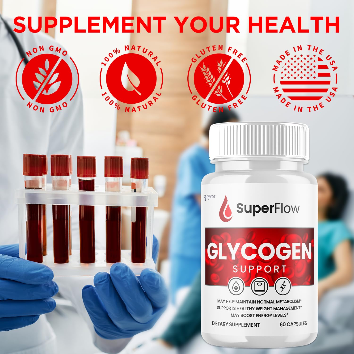 Super Flow Glycogen Support, Official SuperFlow Advanced Formula Glyco Optimizer Capsules, All Natural Super Flow Glycogen Pills, Daily Wellness Supplement to Support Healthy Balance (60 Capsules) Syvor buy supplements Au