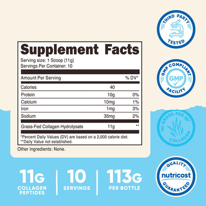 Nutricost Collagen Peptides Powder 4 oz (Unflavored) Type I, Type III Collagen - Grass-Fed, Gluten Free and Non-GMO