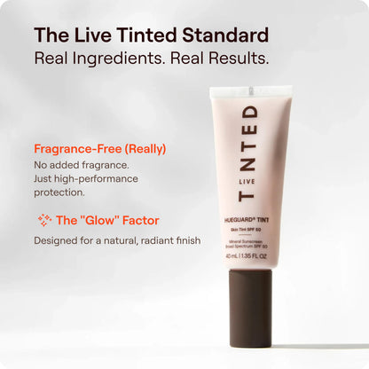 Live Tinted Hueguard Skin Tint SPF 50 - Tinted Mineral Sunscreen with Light-Medium Buildable Coverage With a Hydrating and Radiant Finish - Water and Sweat Resistant, 1.35 fl oz - Shade 10 Live TintedBuy Supplements Australia