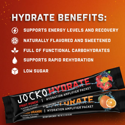 Jocko Fuel Hydrate Electrolytes Powder Packets Low Sugar - Hydration Amplifier Packets for Recovery, Dehydration, & Exercise - with Vitamins B6, B12 & C