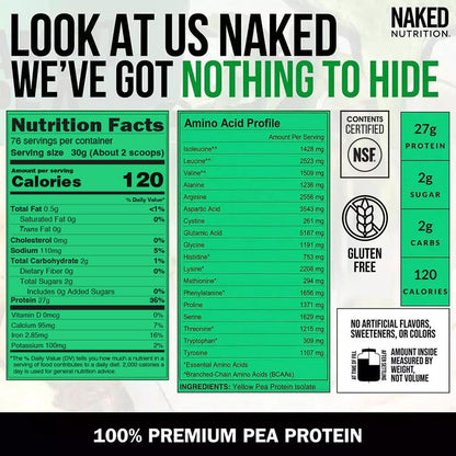 NAKED Pea - 5LB 100% Pea Protein Powder from North American Farms - Unflavored Vegan Pea Protein Isolate - NSF Certified, Plant Protein Powder, Easy to Digest - 76 Servings