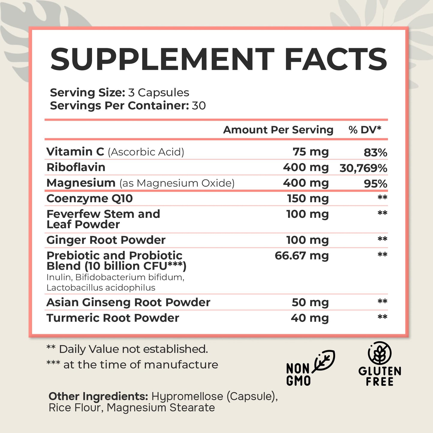 Dr. Munnerlyn MigraPro with Probiotics, Brain and Gut Health Support Supplement with Magnesium, Riboflavin, CoQ10, Ginger Root, Asian Ginseng, Vitamin C, Feverfew & Turmeric, Gluten Free, 90 Capsules Dr. Munnerlyn buy supplements Au
