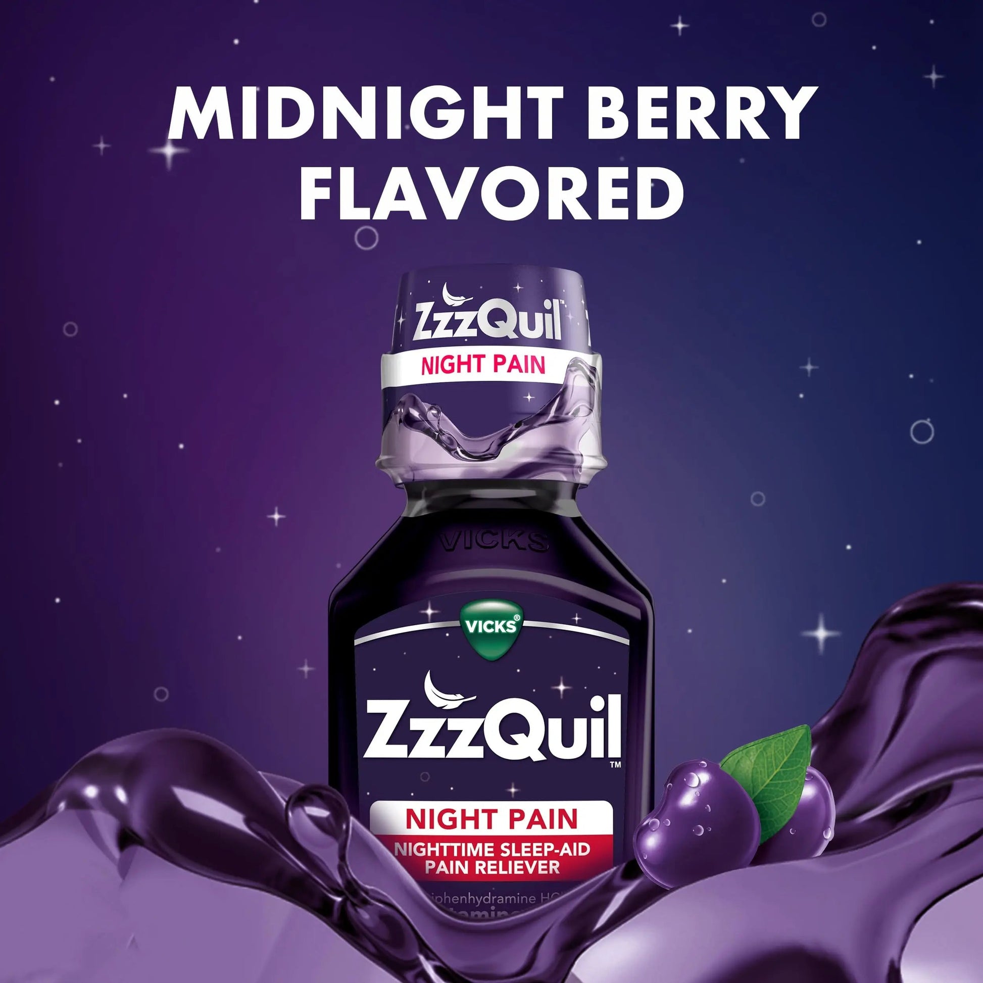 ZzzQuil Liquid, Max Strength Pain Reliever, Nighttime Sleep Aid Liquid, Acetaminophen 1000mg, Diphenhydramine 50mg HCI, Non-Habit Forming, Midnight Berry Flavored, 2 Pack, 24 FL OZ ZzzQuilBuy Supplements Australia