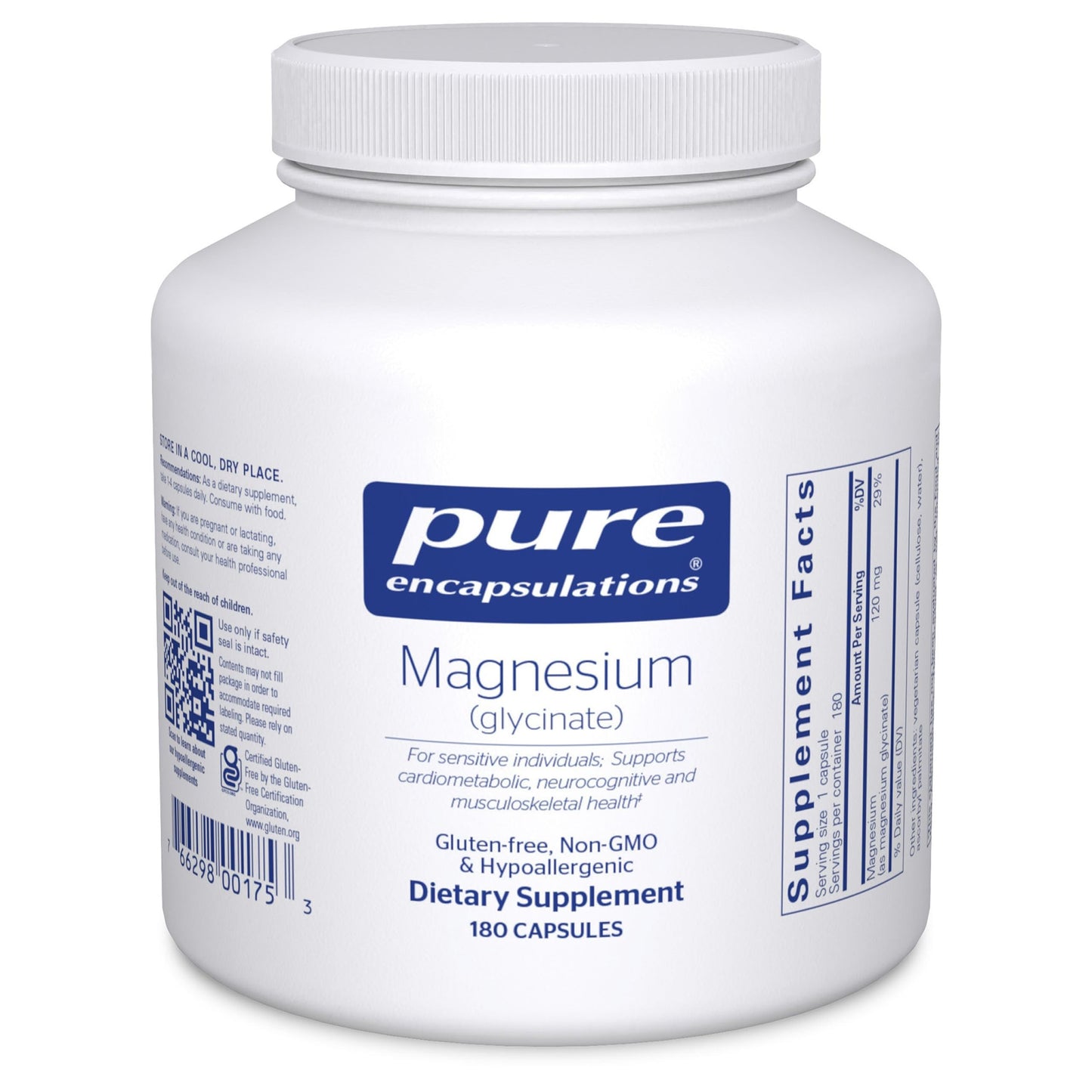 Supplement bottle labeled 'pure encapsulations' with magnesium citrate on a white background