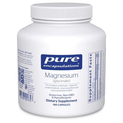 Supplement bottle labeled 'pure encapsulations' with magnesium citrate on a white background